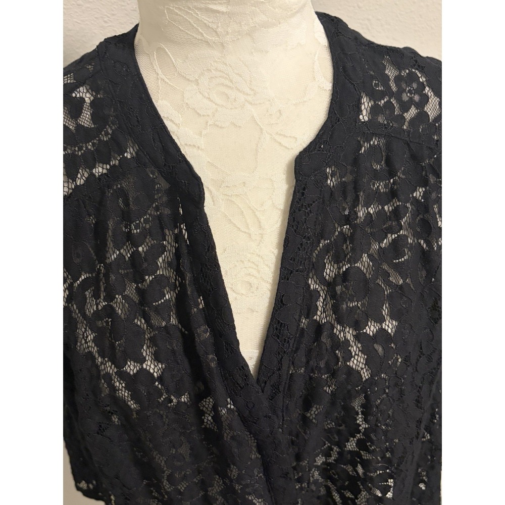 TORRID Black Lace Top~ Sz L~ Short Slv Placket V Neck Goth Vamp Dark Fairy - Picture 5 of 13